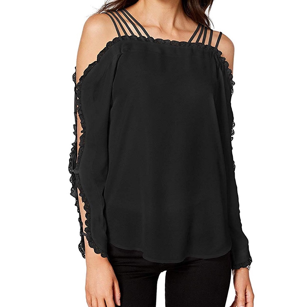 XOXO scallop sleeve lace detail crepe top